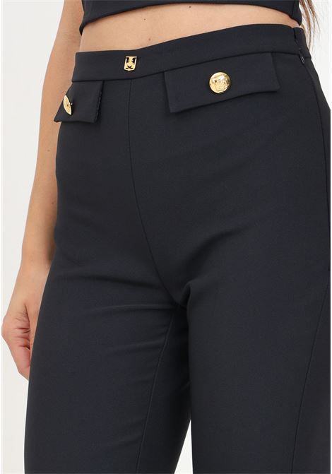 Elegant black women's trousers with logo rivet ELISABETTA FRANCHI | PA02446E2110